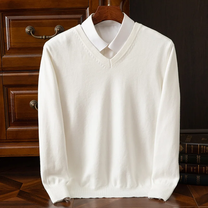 

Merino Wool V-neck Wool Sweater Men's Fashionable Casual Business Knit Sweater