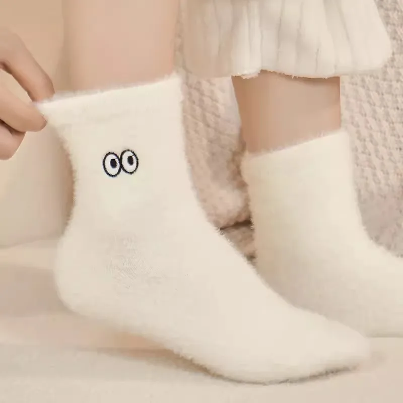 Mink Fleece Super Soft Socks for Women Ins White Winter Warm Thicken Coral Plush Socks Thermal Snow Home Sleep Floor Kawaii Sock