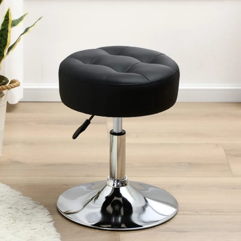 PU Leather Swivel Makeup Chair, Adjustable Height Vanity Stool for Living Room, Bedroom, Modern Round Ottoman, Black