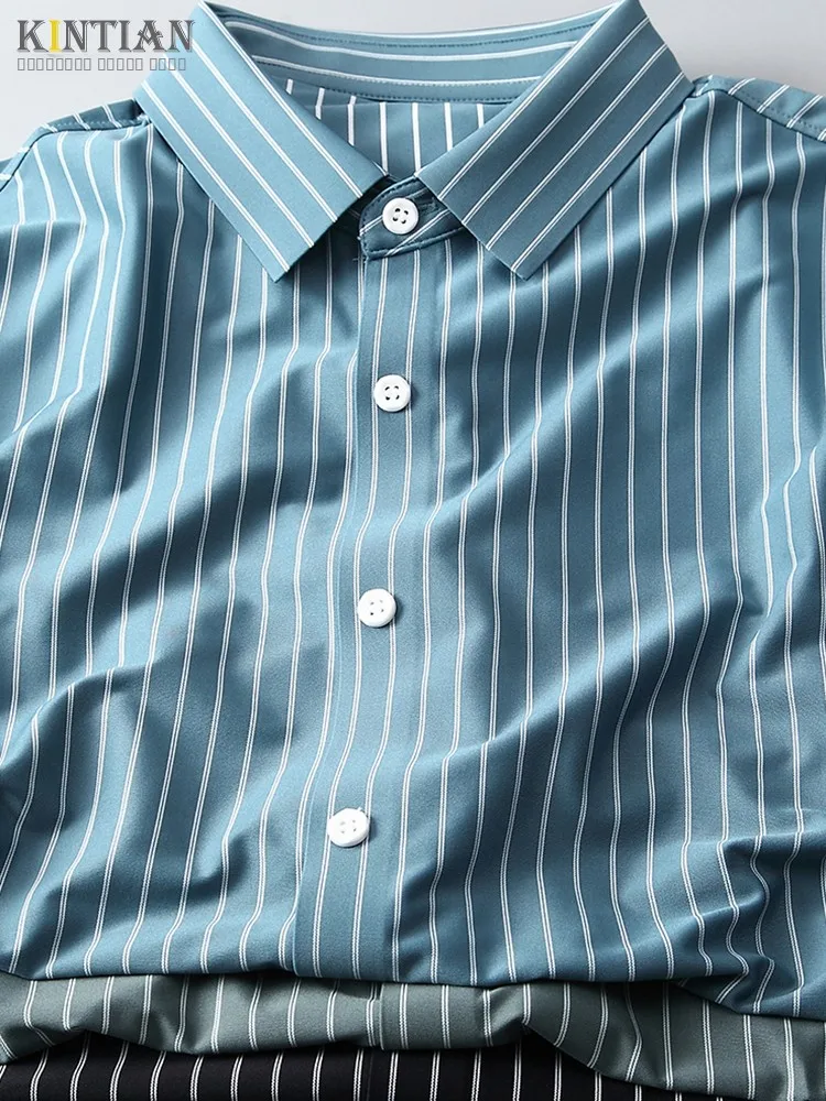 

Мужская повседневная рубашка Slim Fit в полоску из ледяного шелка, не мнущаяся, эластичная, для бизнеса и повседневной носки, модная, городская...