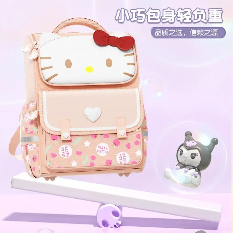 

New Sanrio Kawaii Hello Kitty Schoolbag Primary School Girls Cartoon Anime Lightweight Protection Shoulder Backpack Kids Gifts