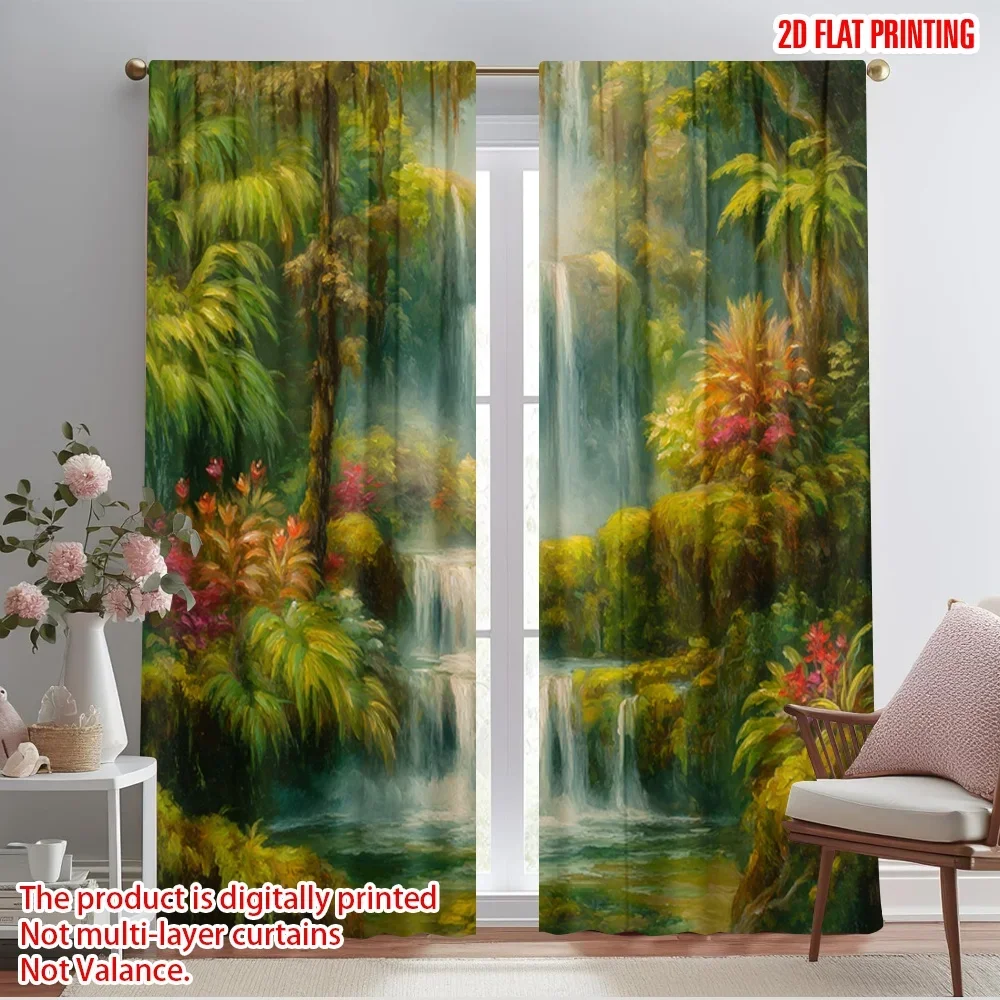 2pcs,2D plane printing Minimalist Curtains Tropical Cascade Versatile Durable Polyester (without rod) Decorations Inside Perfect