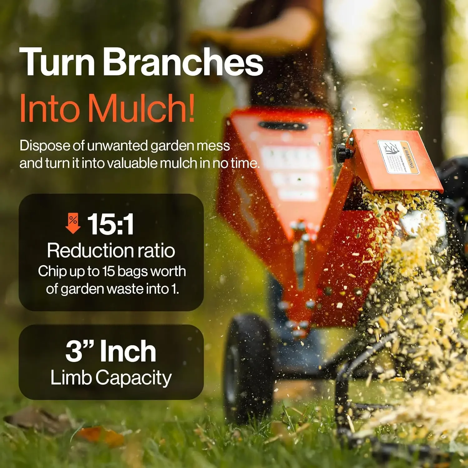 Wood Chipper Shredder 7HP Engine Heavy Duty Compact Rotor Assembly Design 3" Inch Max Capacity Aids in Fire