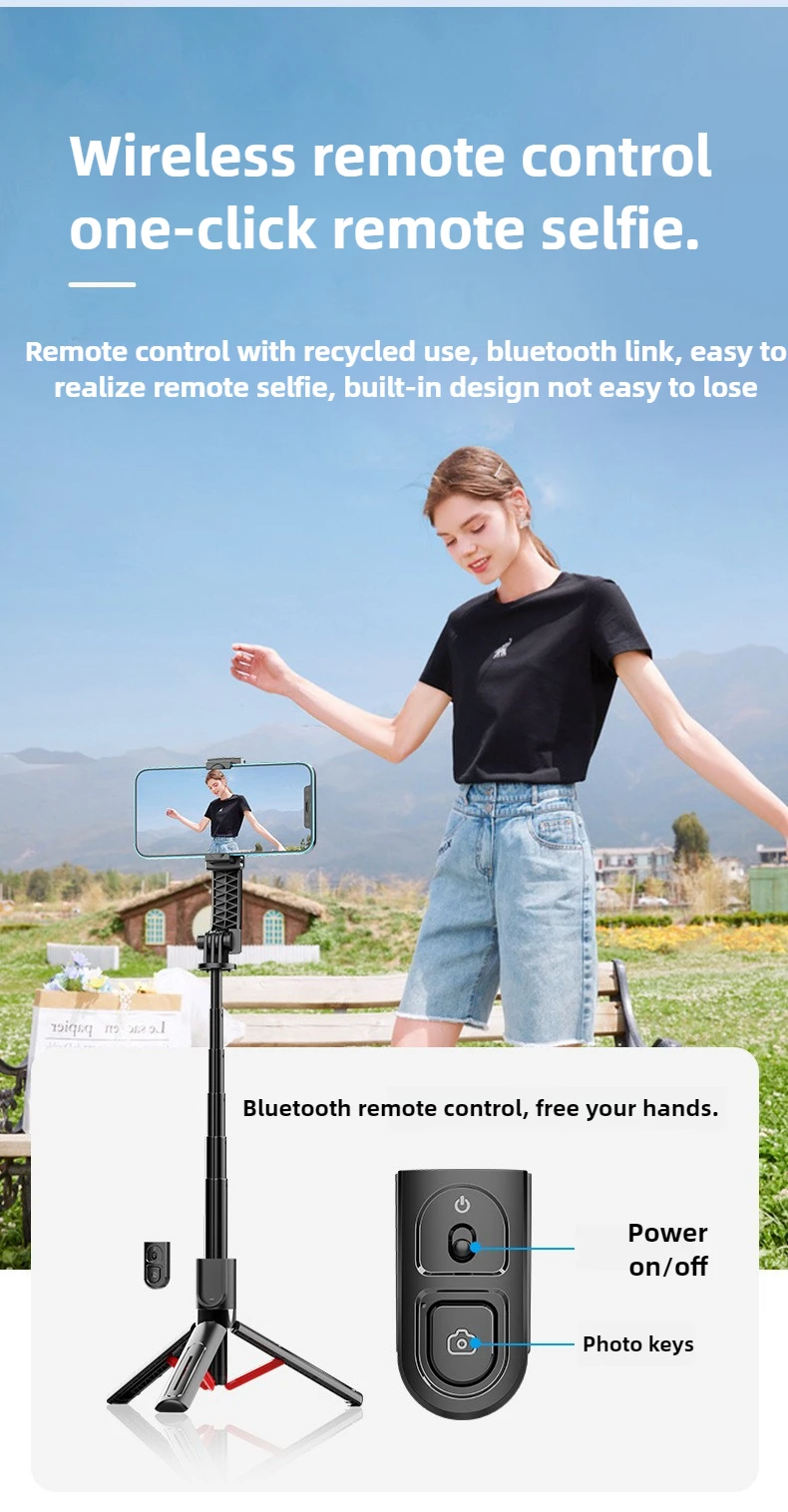720 ° Rotation Handheld Selfie Stick Tripod Stand Foldable Phone Holder Bluetooth Remote for iPhone Smartphone Handheld Stand