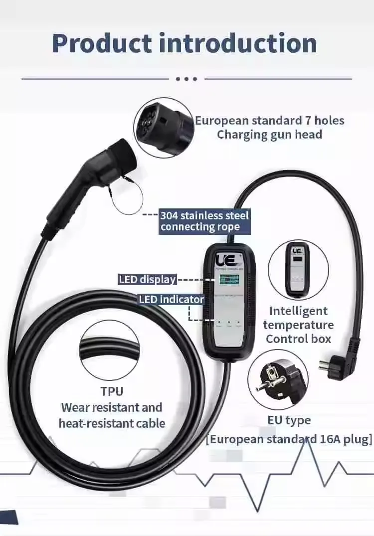 UE-BZ7 portable ev charger 7KW/32A Intelligent Electric Car Charging Pile  7KW CCS AC EV  Electric Vehicle Battery EV Charger