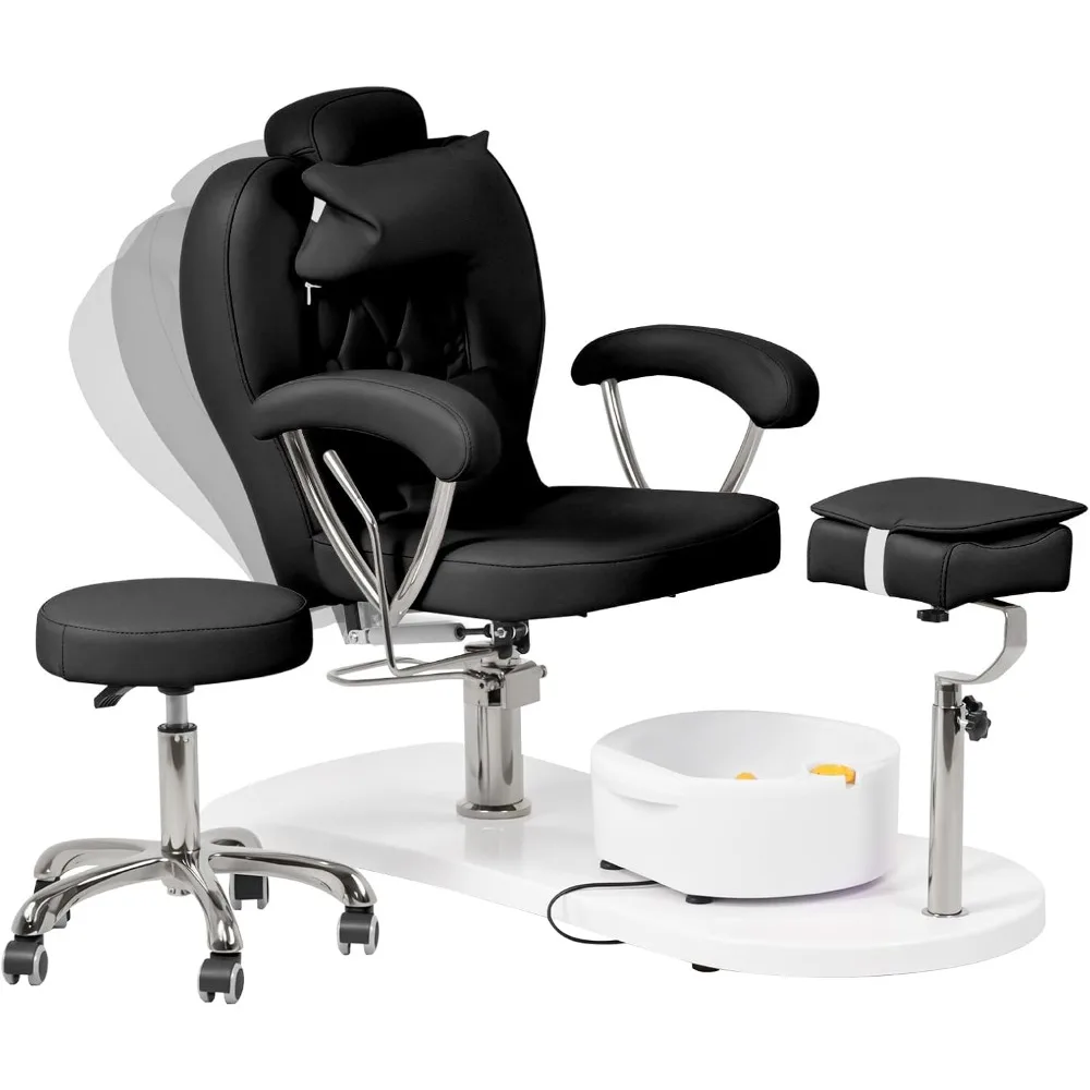 

Pedicure Chair No Plumbing with Stool & Bubble Massage Foot Bath, 360°Swivel Hydraulic Reclining Pedicure Station with Adjustabl