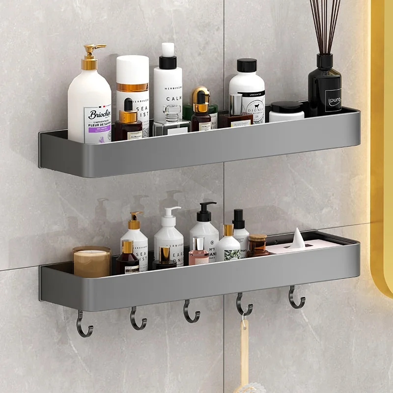 

Grey Bathroom Storage Holder Wall Mounted Bathroom Organizer Holder Aluminium Corner Shelf Bath Shower Shelf Bathroom Shelf