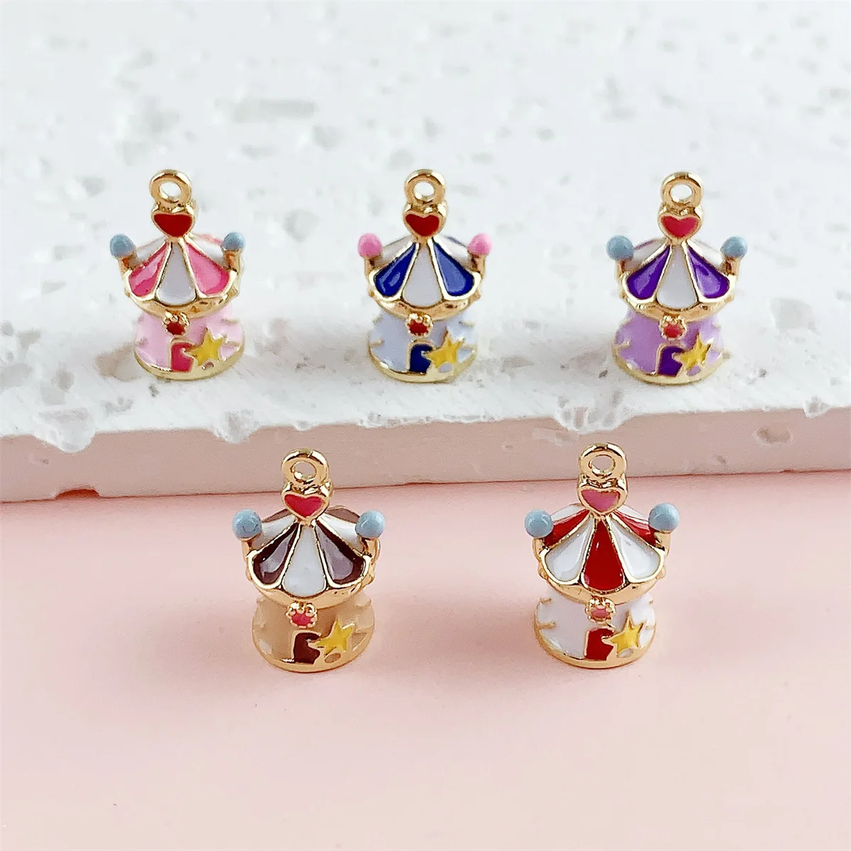 14pcs DIY Mix Alloy Oil-drop Three-dimensional Color Circus House Pendant Jewelry Accessories Bracelet Earrings