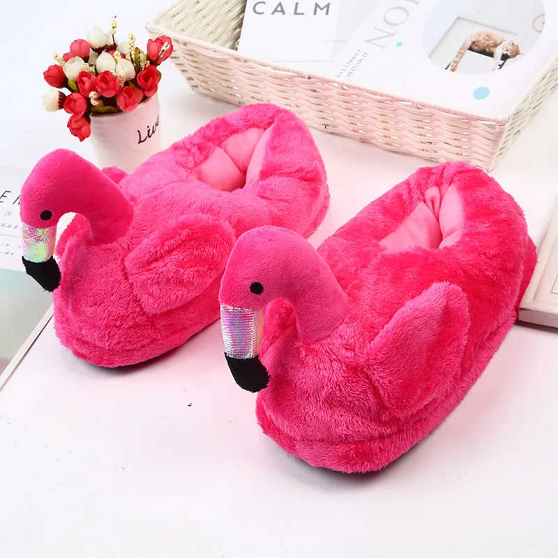 Flamingo Funny Shoes for Men and Women Winter Warm Soft Bottom Home&House Indoor Floor Furry Slippers Shallows Friend Gift