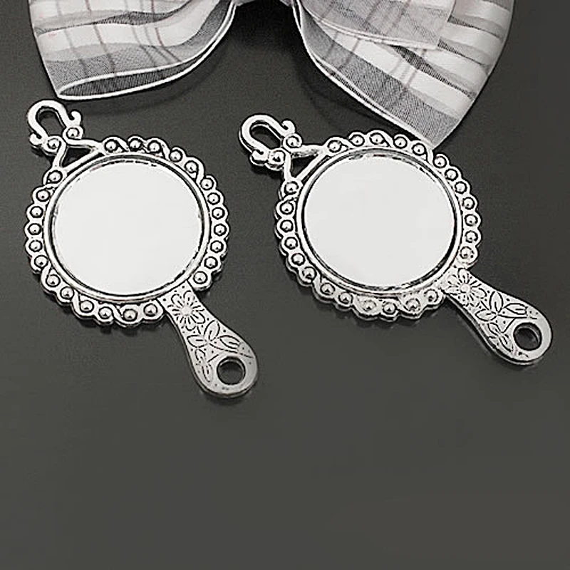 2PCS Oval and Round Zinc Alloy Antique Bronze Style Glass Mirror Charms Pendants Diy Jewelry Findings Accessories Wholesale