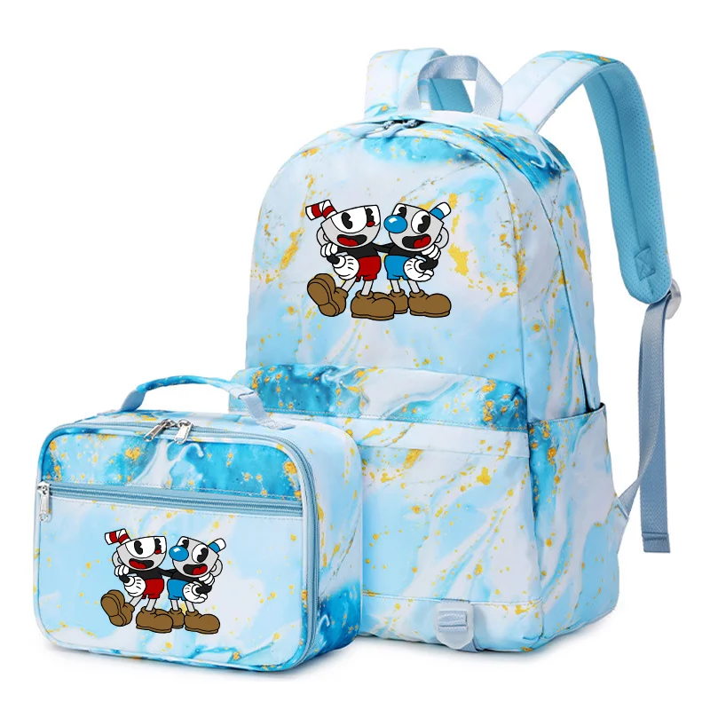 

2pcs Cuphead Game Mugman Multi Pocket Backpack with Lunch Bag Rucksack Casual School Bags for Student Teenagers Sets