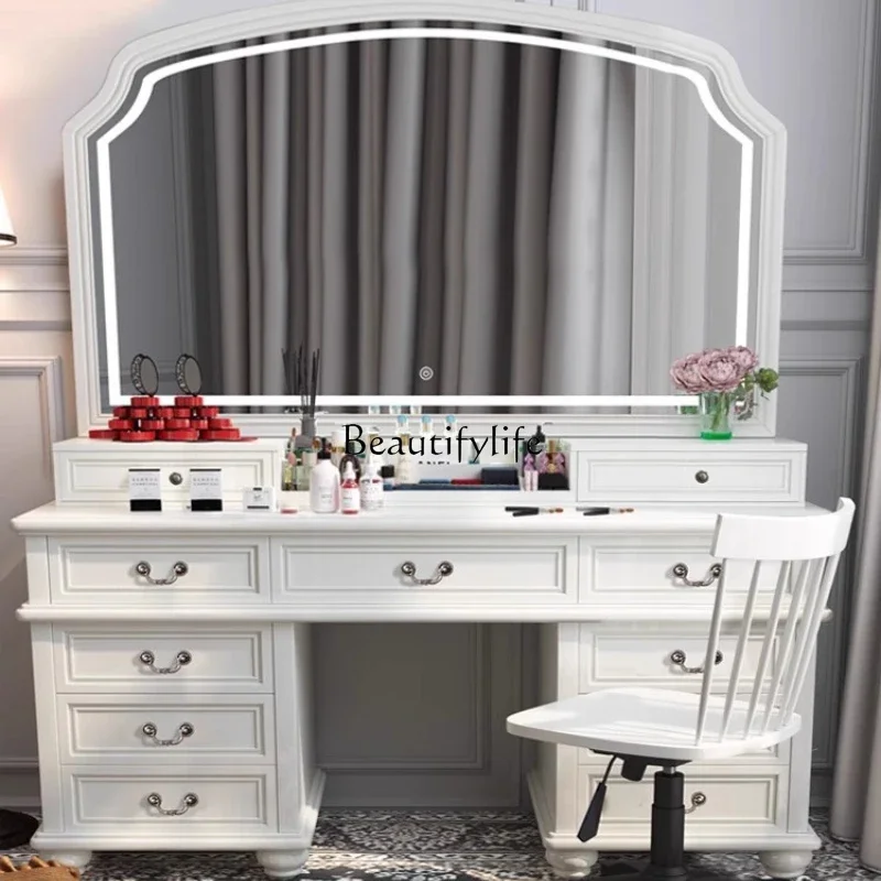 

12Pure solid wood large size with lamp American European style with lamp dresser large mirror