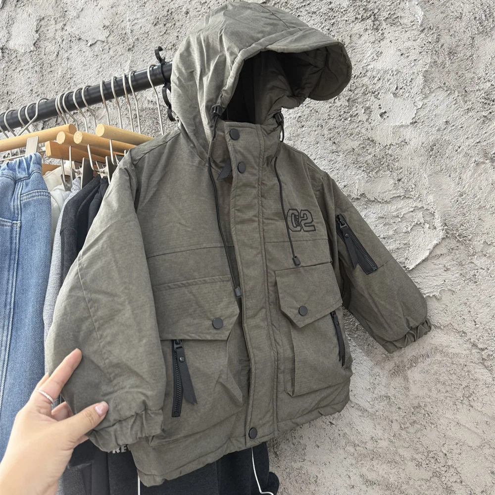

Toddler Boys Parkas New Winter Hooded Letter Printed Thicken Warm Kids Baby Boys Cargo Jacket Windproof Infant Boys Outerwear