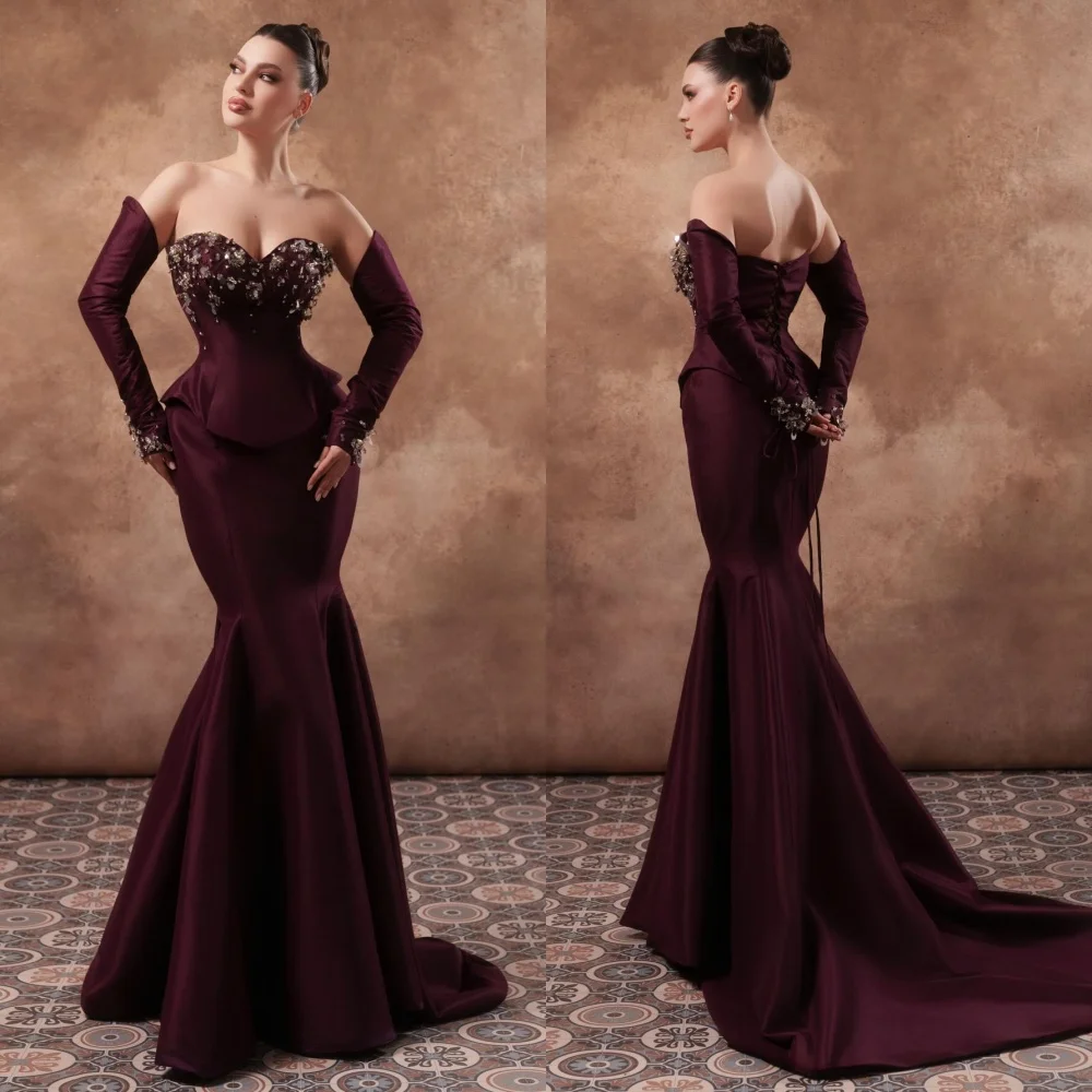 맞춤형 파스텔 시퀸 플리츠 트럼펫 스위트하트 롱 드레스 맞춤 제작 행사 이브닝 패션 스파클