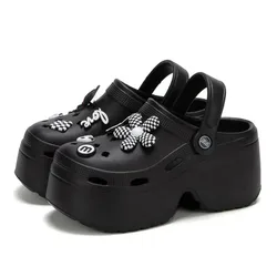 9cm Women Chunky Platform Sandals Summer Soft Thick Sole Diy Clogs Garden Shoes Woman Closed Toe Non-Slip Beach Slides Sandals