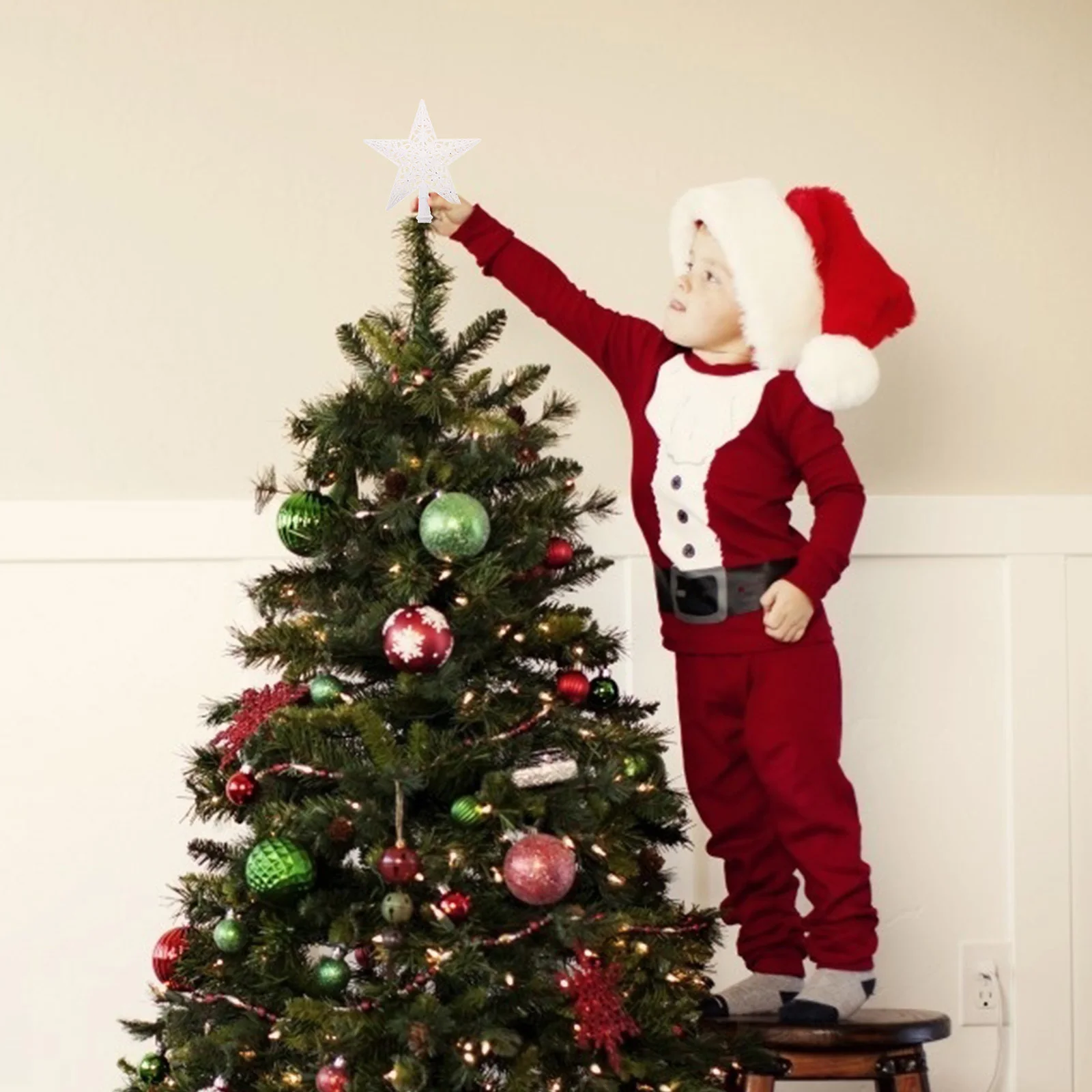 

1pc Christmas Tree Topper Star Shaped Xmas Treetop Ornament Hollow Design Festive Decor Holiday Party Diy Accessory