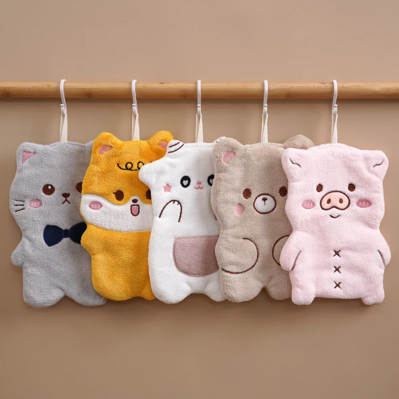 

Cute Children's Cartoon Hanging Absorbent Hand Towel, Coral Fleece for Kitchen and Bathroom, Wholesale New Styles, Large