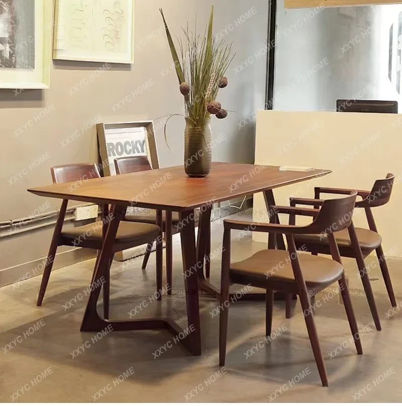 HMJNorth   black walnut dining table   solid wood dining table Modern simple rectangular mortise and tenon log table