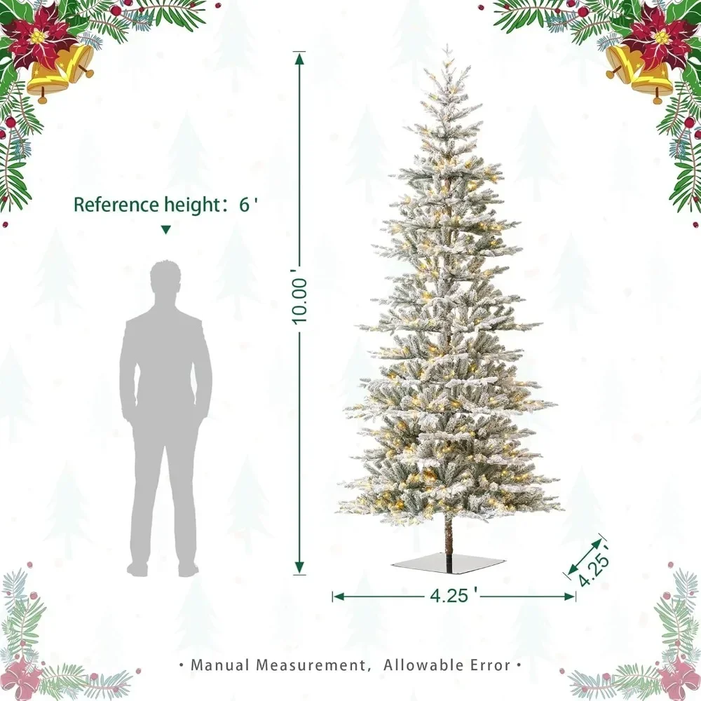 10ft Christmas Tree, Hinged Holiday Xmas Tree with 700 Warm White Lights, Three Function, Deluxe Pre-Lit Flocked Fir Artificial