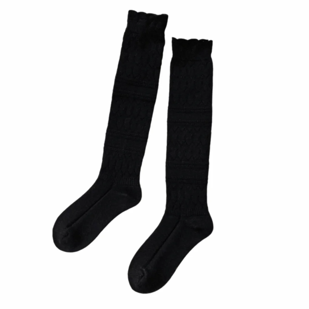 Solid Color Autumn Knitted Socks Elastic Comfortable Women's Long Socks Hollow Out Thicken Girl's Stacked Socks Boot Socks