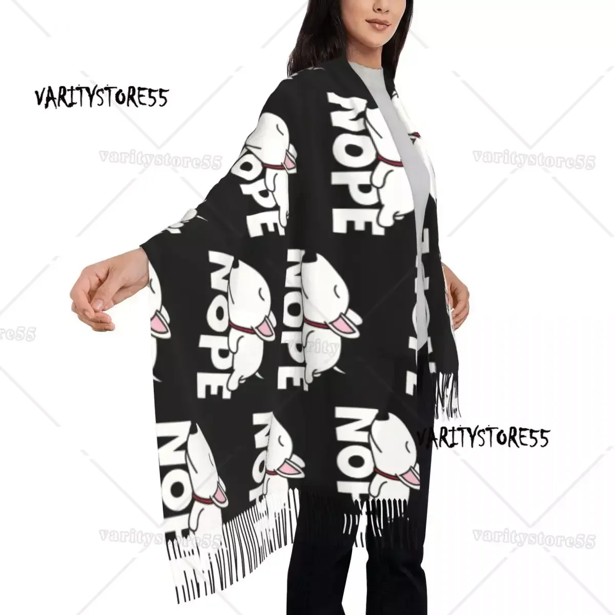 Nope Bull Terrier Dog Lazy Tassel Scarf Women Soft Animal Pet Shawl Wrap Ladies Winter Fall Scarves