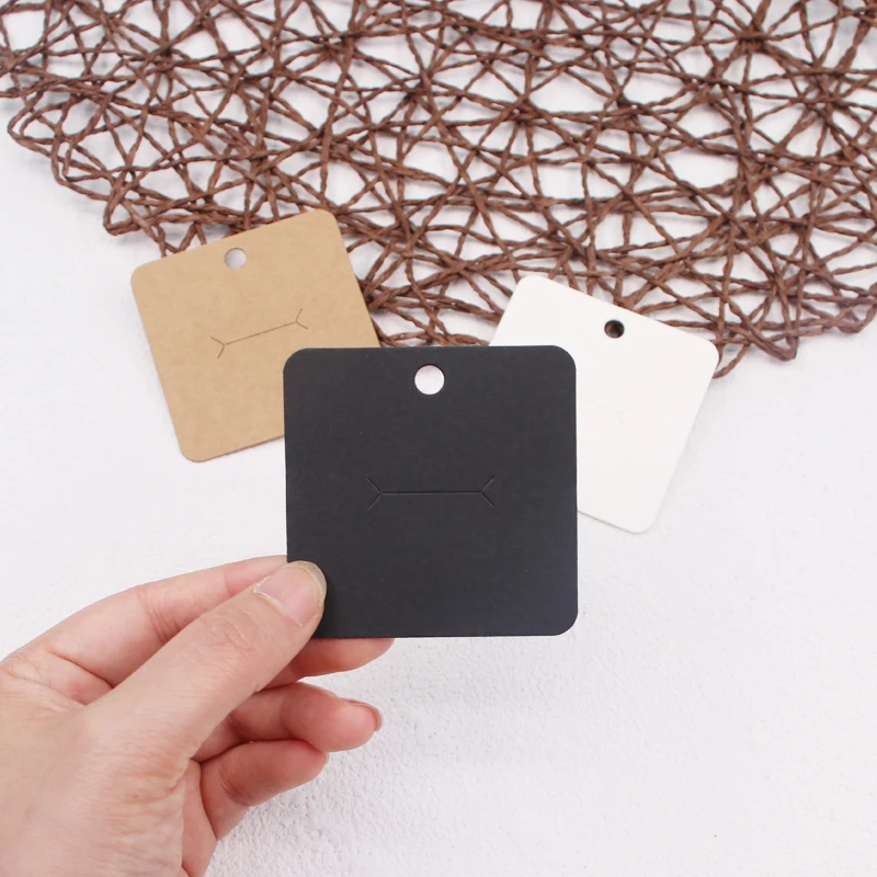 20Pcs/Lot Paper Ring Card 6x6cm Square Jewelry Rings Display Packaging Cards Holders Price Hanging Tags White Brown Black