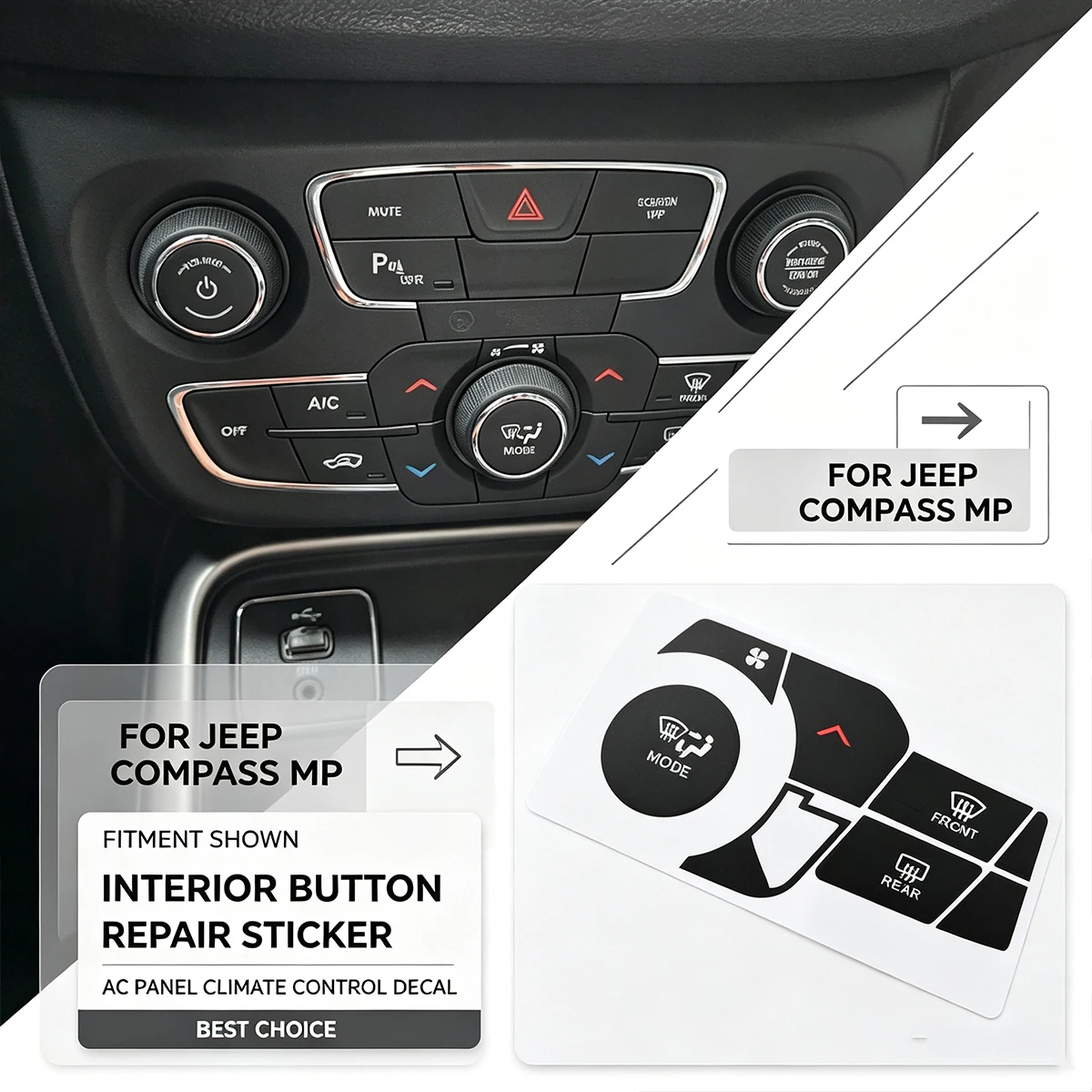 AC Button Repair Kit For Jeep Compass MP Climate Control Reverse Radar Hazard Light Decal Sticker, Faded Button Fix