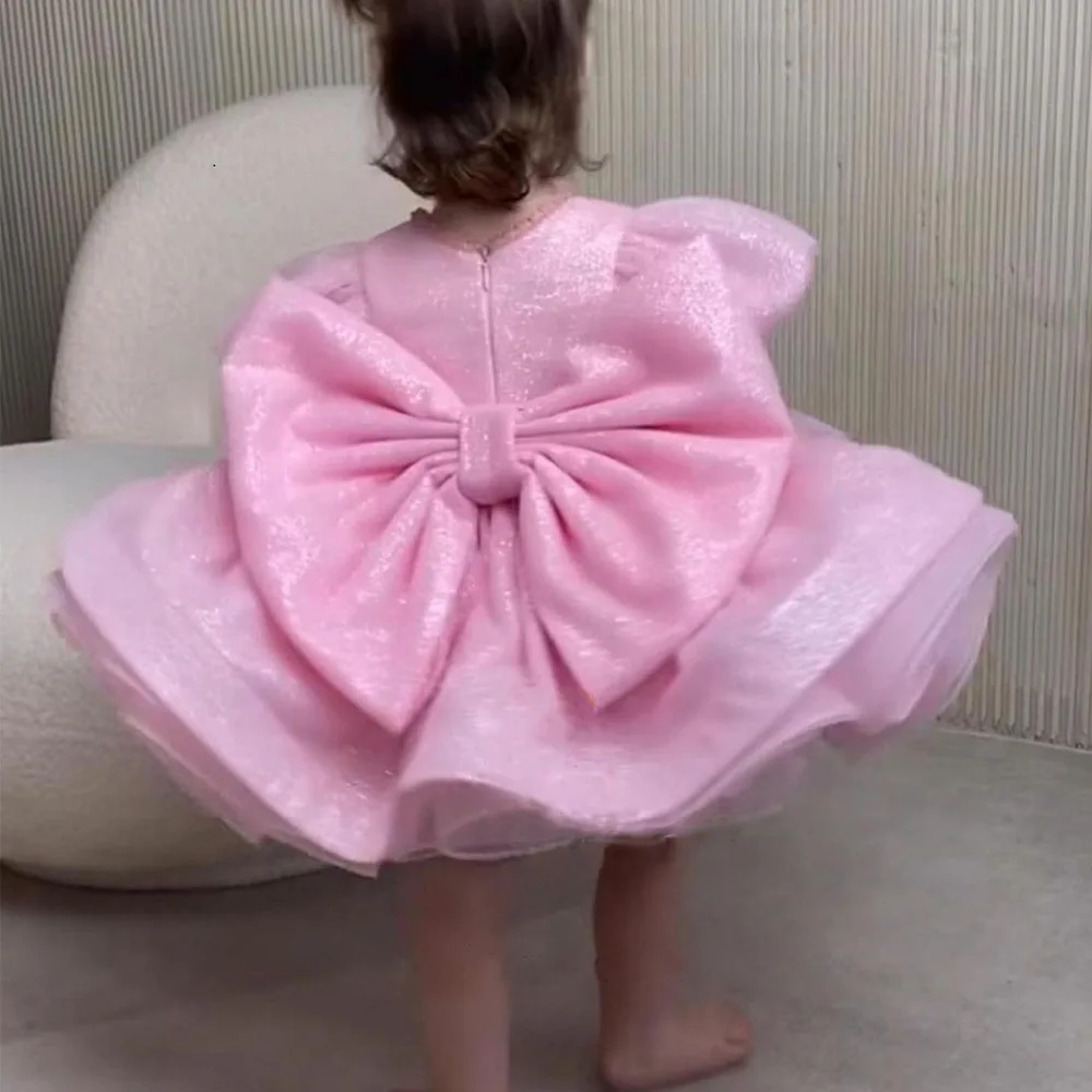 Vestido de organza para bebês, vestido luxuoso para festa de aniversário, Natal e Ano Novo, vestido rosa para meninas infantis, presente