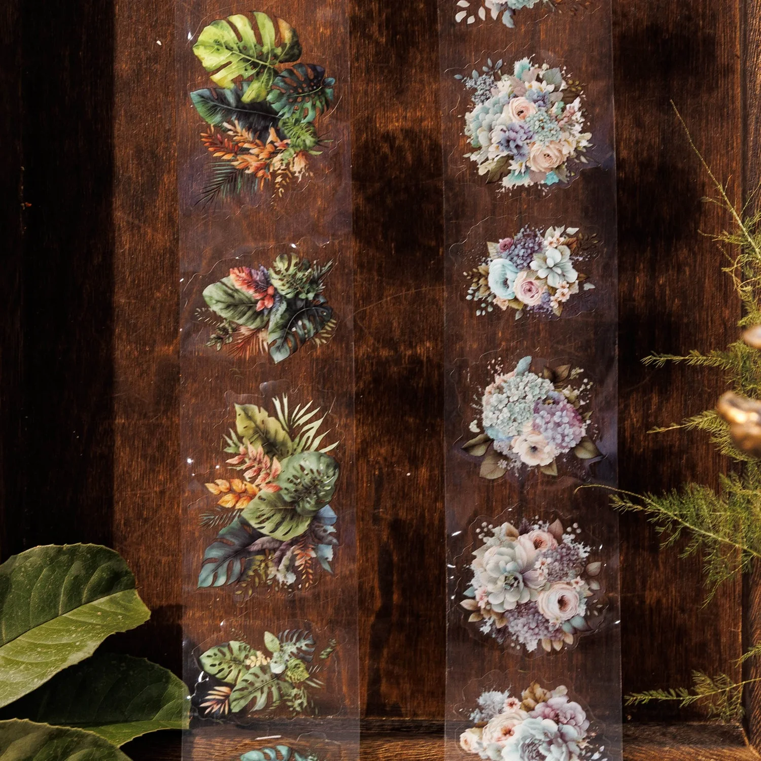 

4-Roll Pack - Waterproof Die-Cut Pet Tape - Waterproof, Die-Cut - Art Style, Floral Themed Die-Cut Stickers, Creative Notebook Cup Envelope Decoration Stickers for Journals