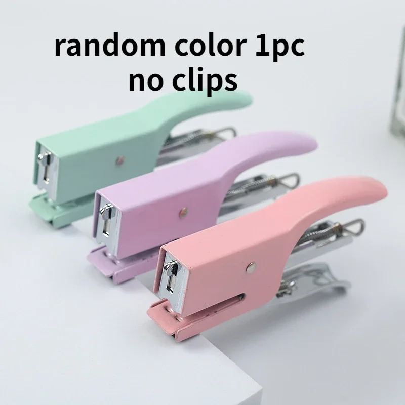 1pc Small Macaron color stapler Learn office stapling machine No Staples 10-16 Sheets Capacity