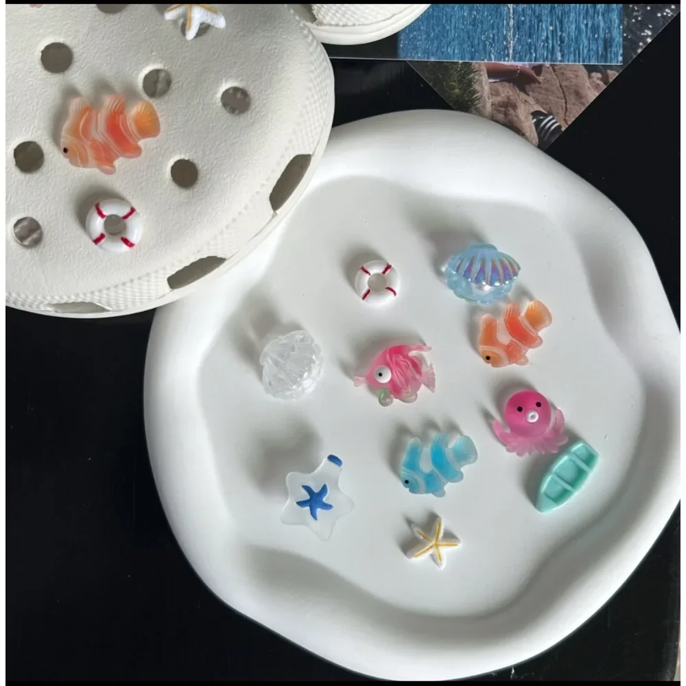 10pcs Shining Shell Marine Animal  Shoe Charms Sandals Shoes Decoration Slipper Accessories for Girls Hole Shoes DIY Gift image 2