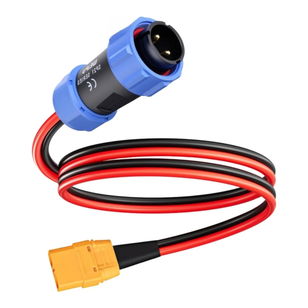 For XT90 To 2 Pin Aviation Connector Cable 12AWG For Portable For Power Stations Waterproof Lock Sealing Ring Outdoor For Rugged