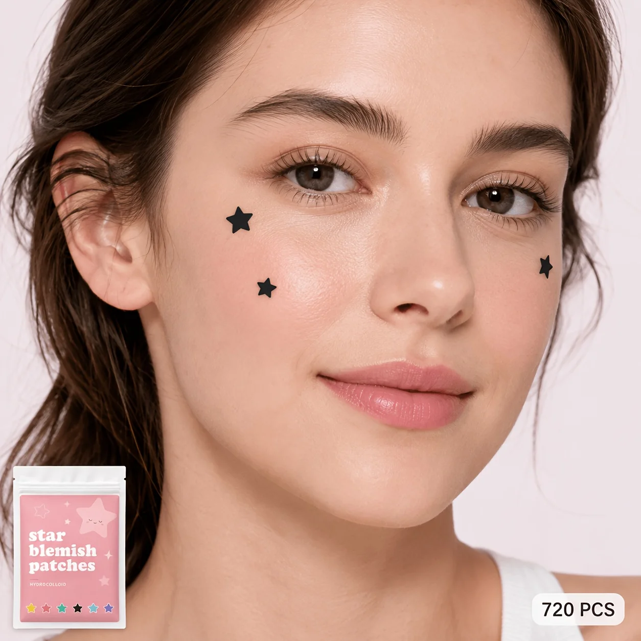 720PCS Hydrocolloid Star Pimple Patches, Black Star Face Stickers, Cute Blemish Cover Patches for Men Women, Party & Daily Wear