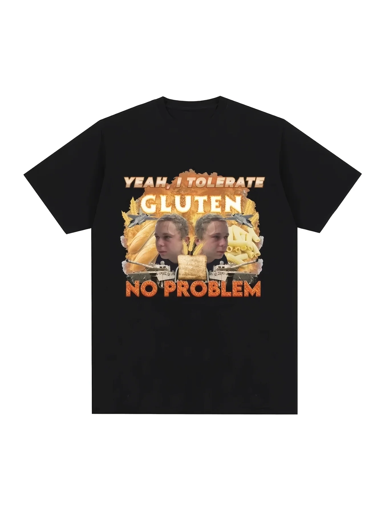 Men's Gluten-Free Slogan T-Shirt - 100% Cotton Soft Round Neck Casual Streetwear with 