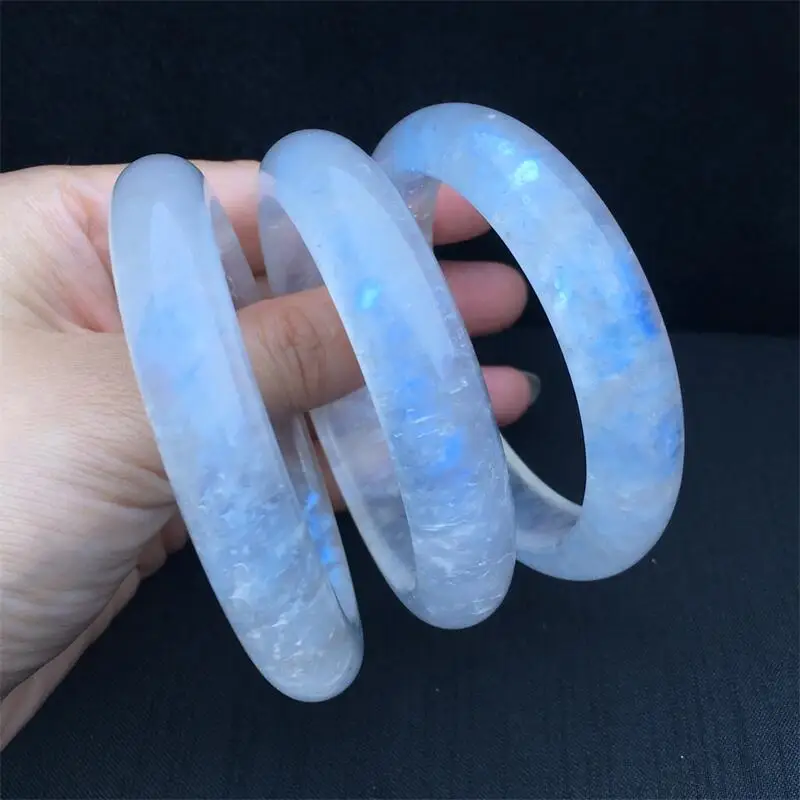 Natural Blue Moon Stone Bangle Crystal Reiki Healing High Quality Gemstone Fashion Children Jewelry Gift 1pcs 56-59MM