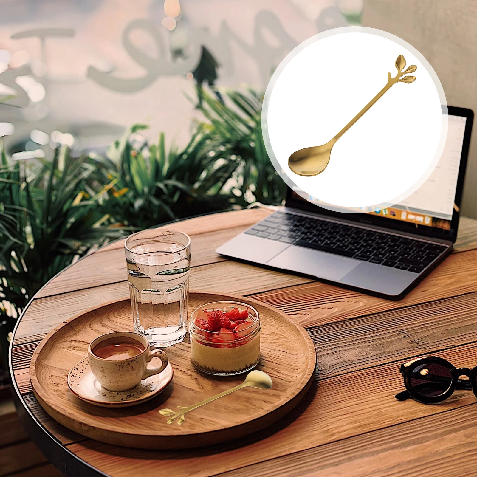 

6Pcs Leaf Shape Stainless Steel Dessert Spoons Smooth Surface Easy to Clean Coffee Ice Cream Scoops Travel Mug