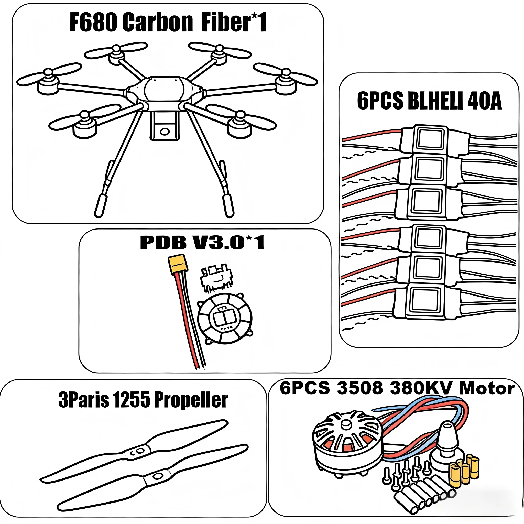 ZD680 Full Carbon Fiber Hexa-Rotor Foldable Arm Hexacopter Frame Kit 3508 380KV For 2.4.8 Radio Landing Gear Ardupilot