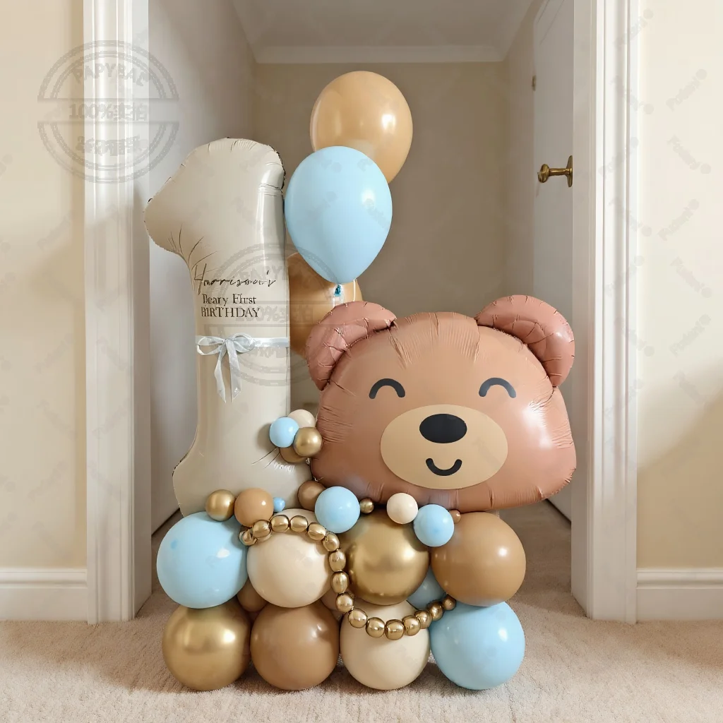 44 قطعة بالون الدب كريم الأبيض الألومنيوم فيلم الهيليوم Globos الاطفال عيد ميلاد الزفاف هدايا استحمام الطفل لوازم الديكور الطرف