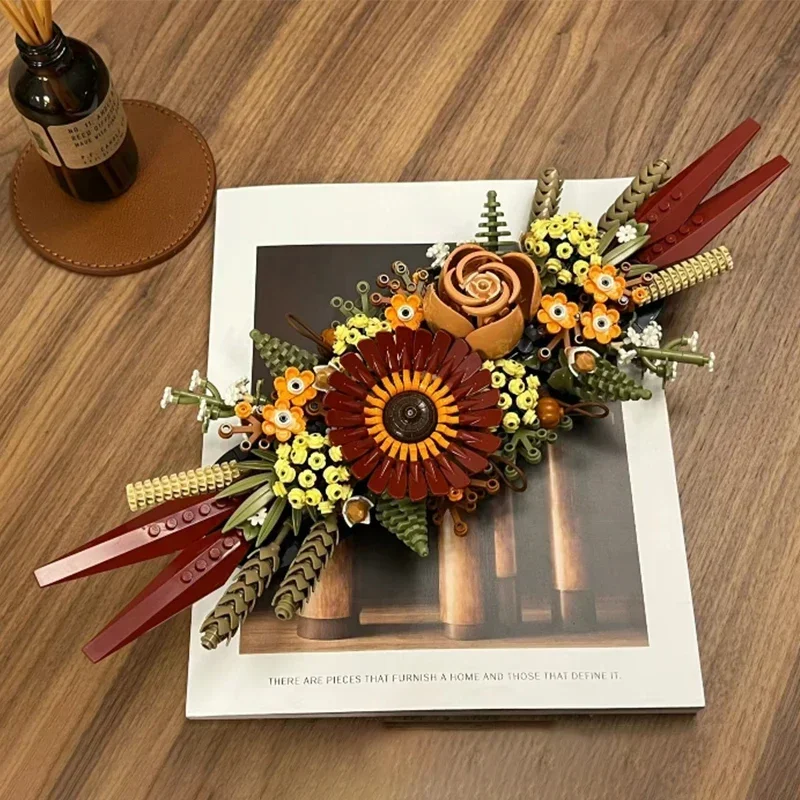 Bloques de construcción de flores secas eternas, compatibles con el hogar, decoración de pared, juego de manualidades, juguetes para adultos, regalos de cumpleaños para niñas, 10314