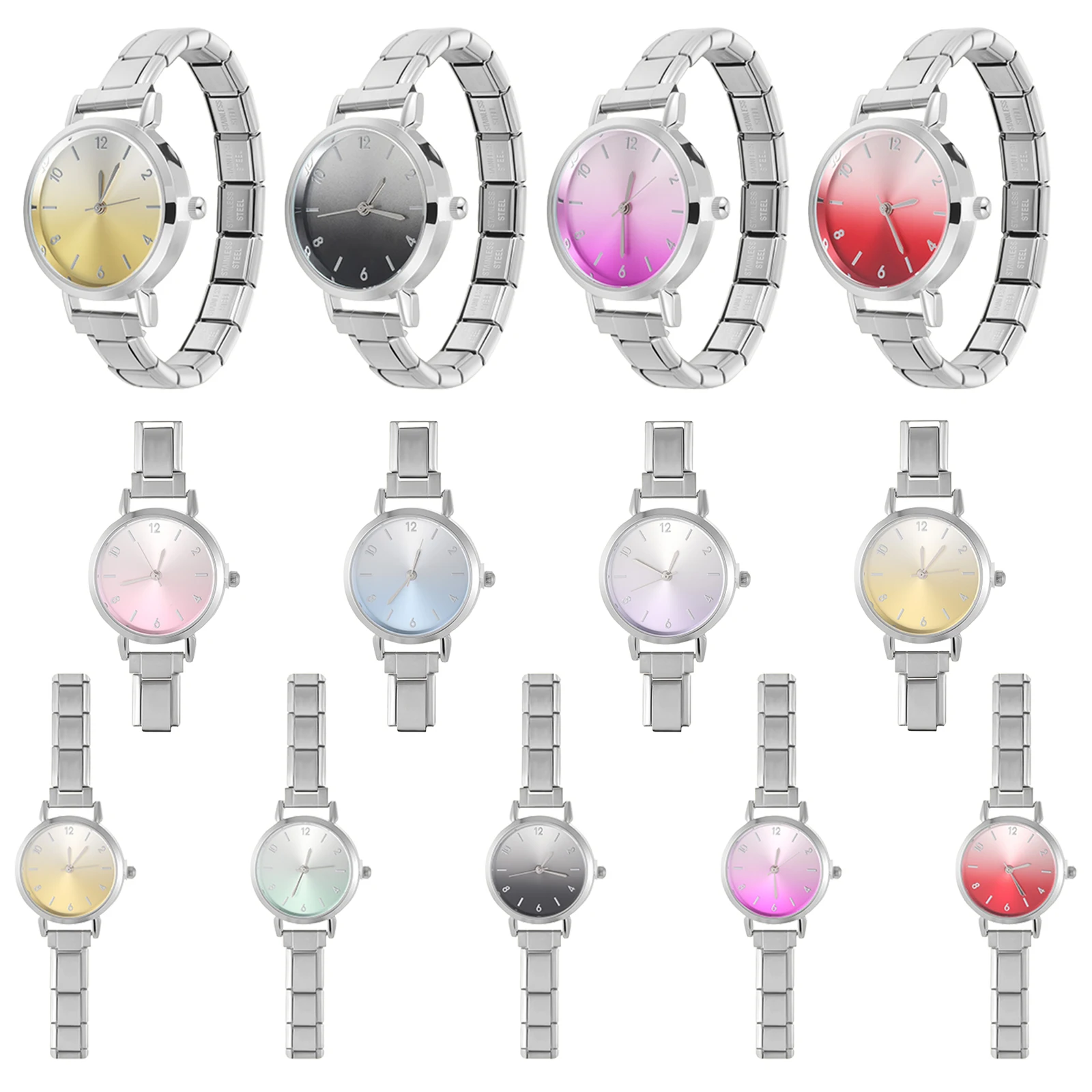 New Y2K Round Gradient Color Watch Dial High Quality Stainless Steel Watch Bracelet DIY 9MM Charm Bangle Jewelry Gifts