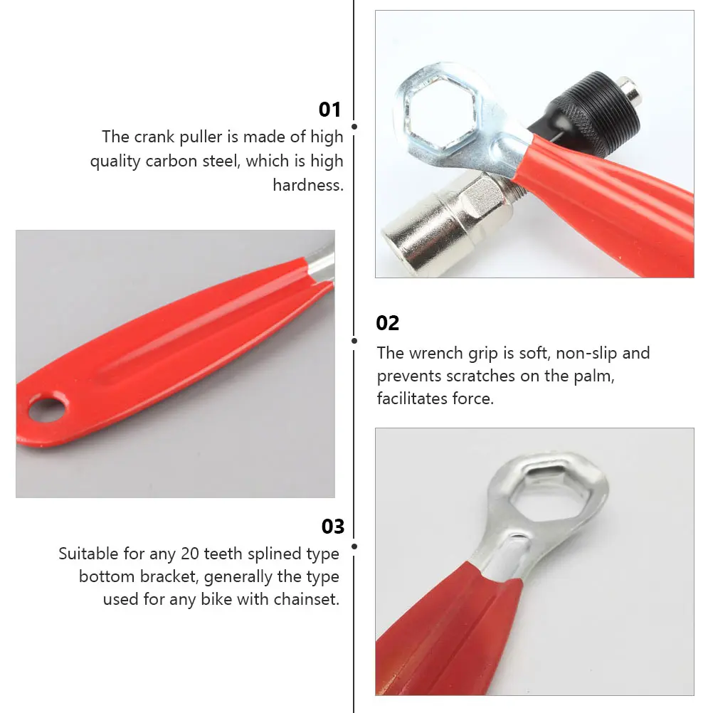 

1 Set Carbon Steel Crankset Puller Crank Arm Remover Bottom Bracket Removal Tool Non-Slip Grip For 20 Teeth Splined Bikes