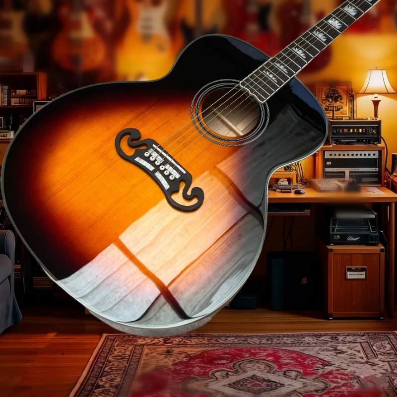 

Newyear Gift Sunset J200 Solid Spruce Top Acoustic Guitar Rosewood Neck Picea Asperata Body 6 Strings 21 Tone Free Shipping