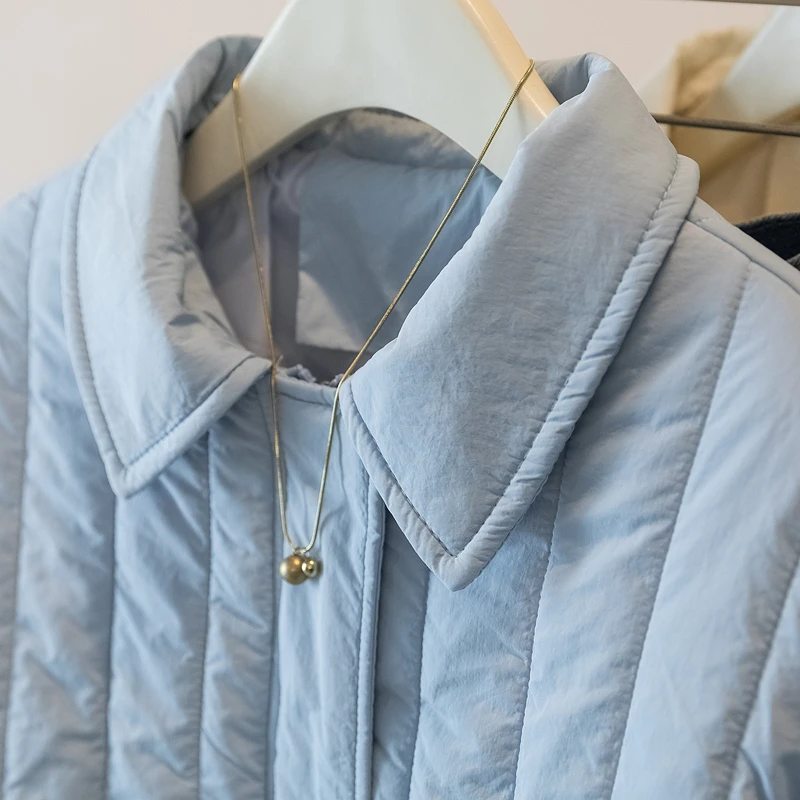 الخريف الشتاء خمر فضفاضة القطن وسادة مبطنة سترات المرأة الحلو جيب الصلبة معطف طويل الأكمام ملابس خارجية دافئة #5