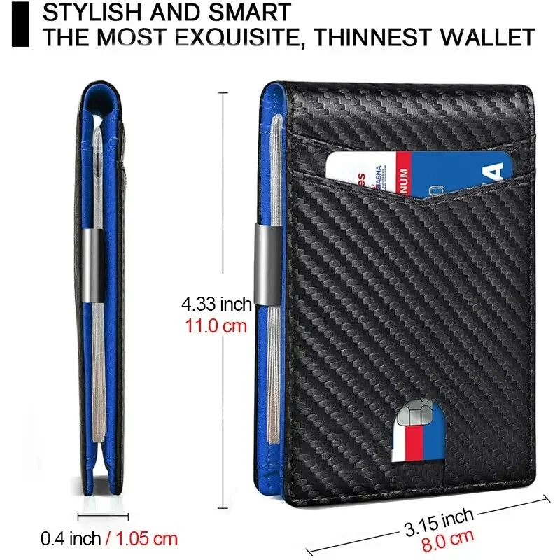 DIENQI-Rfid Carbon Fiber Card Holder Wallets Men Business Small Slim Mini Money Bag Bifold Leather Wallets for Men Male Vallet