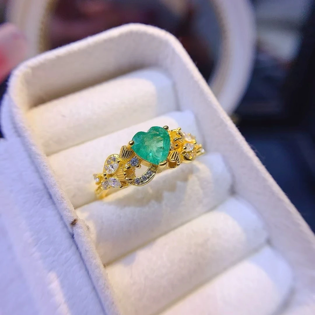 KJJEAXCMY Natural Colombian Emerald Women's Ring S925 Silver Electroplating Process Inlaid High Clarity Support Testing