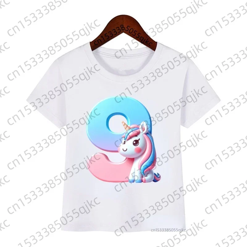 Camiseta de cumpleaños de unicornio arcoíris para niña, linda y cómoda camiseta de manga corta con cuello redondo