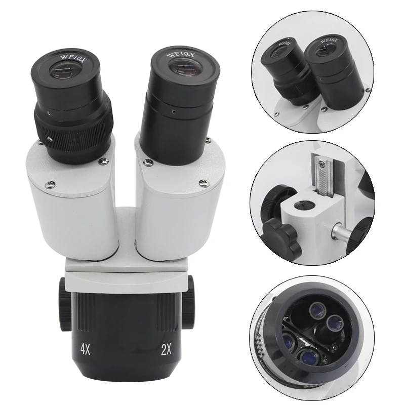 Imagem -04 - Acessórios Industriais Estereofônicos Binoculares do Microscópio da Cabeça 10x 20x 30x 40x do Microscópio 10x Ocular Lentes Objetivas de 1x de 2x 3x 4x