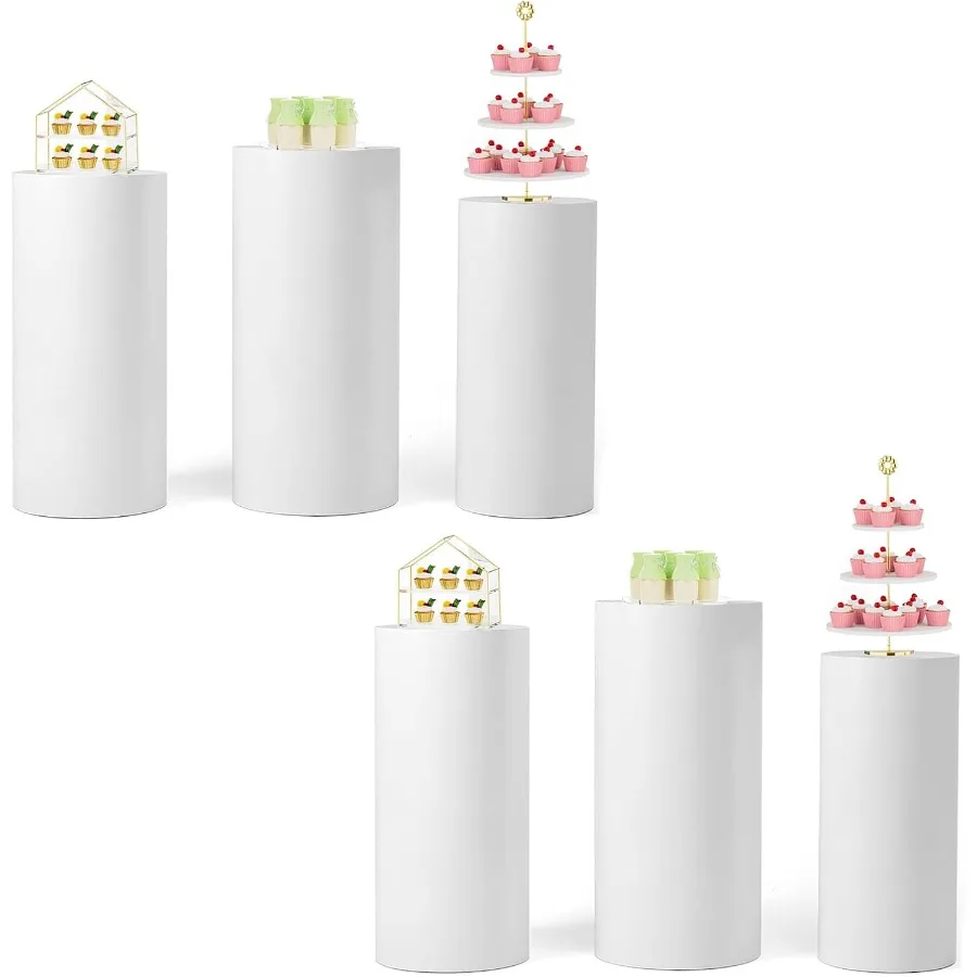 

Pedestal Tables Cylinder Stand for Party Centerpieces6pcs White Round Cylinder Cake Table Display Set Flower Stand for Wedding