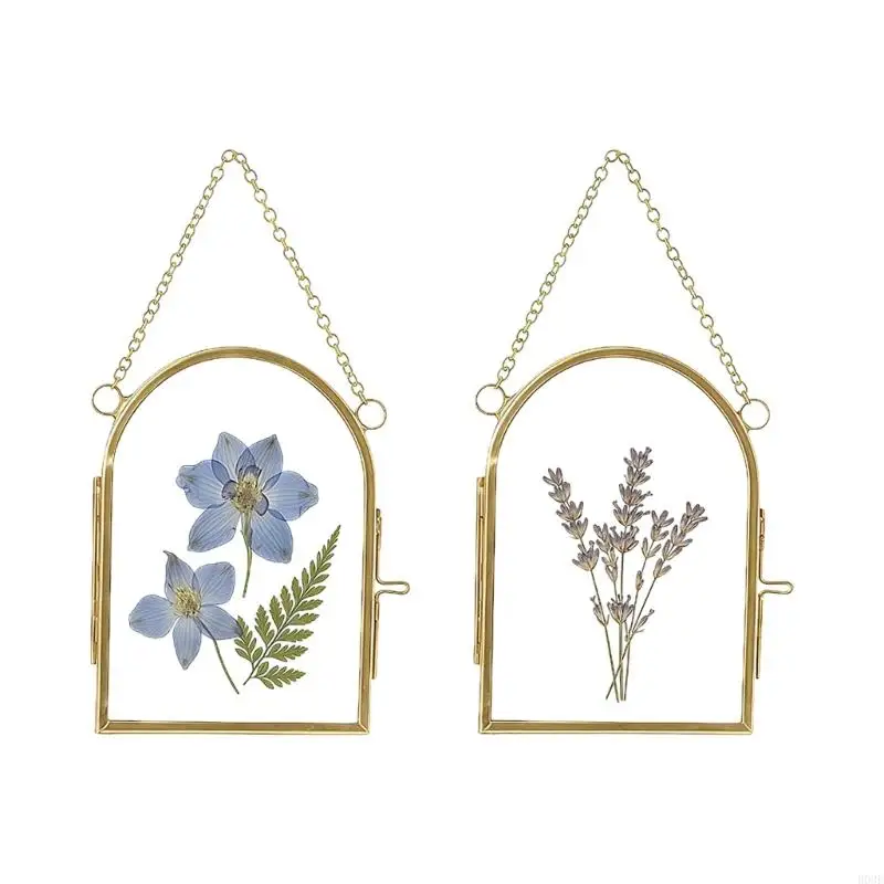 2er-Pack Doppelglasrahmen mit Metallkette für getrocknete Blumen, Pflanzen und Kunstwerke zum Aufhängen an der Wand, B03E – Detail 1