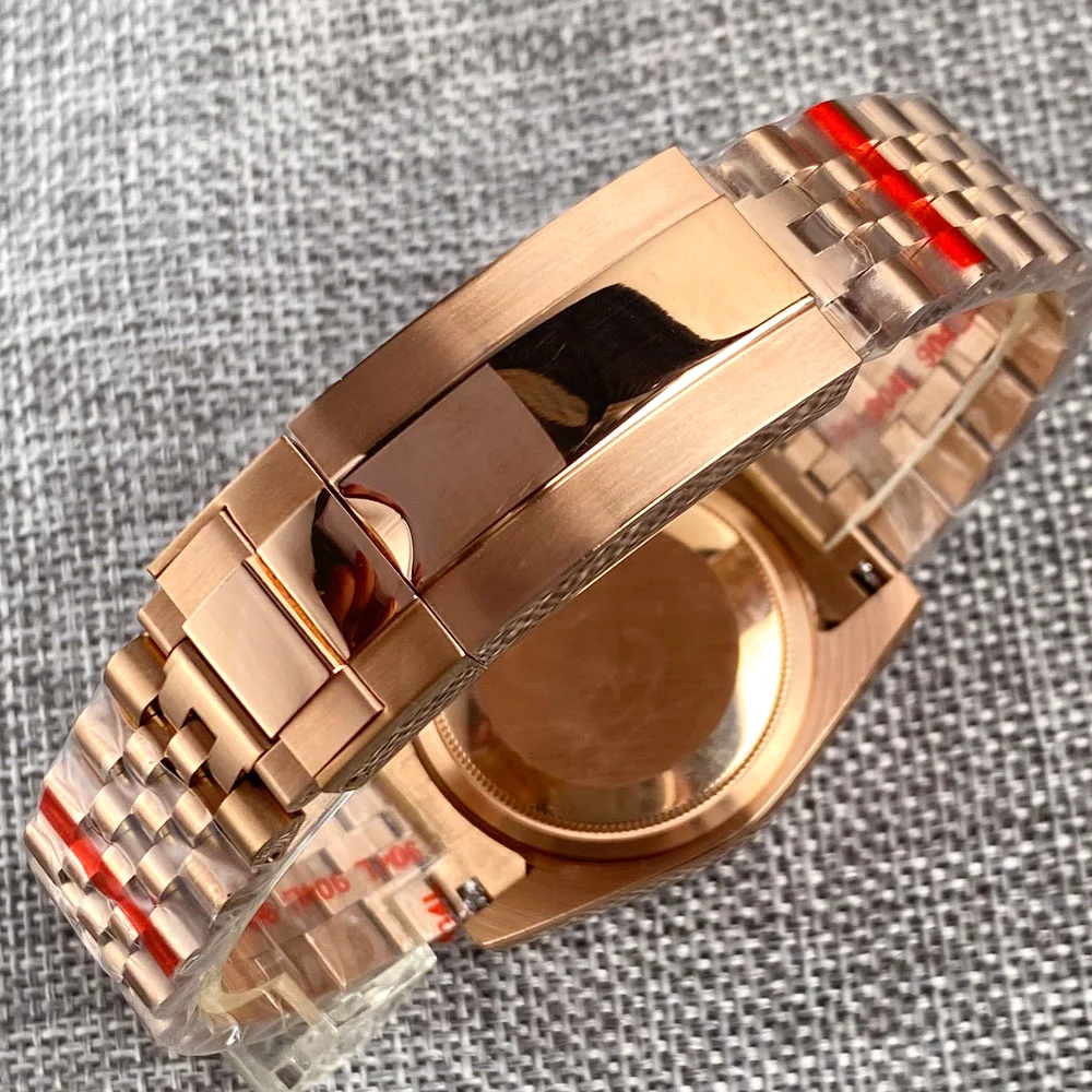 カスタム 36 ミリメートル/39 ミリメートル NH35A ムーブメントサファイアガラス自動イエローゴールド/イエローゴールドメンズ腕時計発光フルーテッドベゼルリーフパームダイヤル